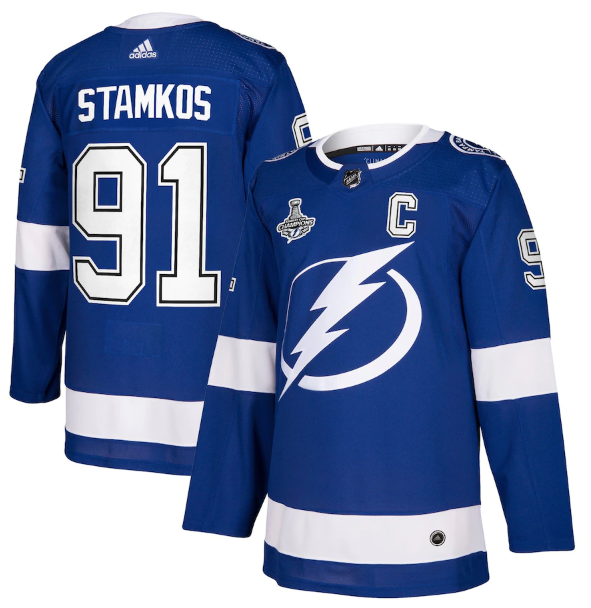 Men's Tampa Bay Lightning #91 Steven Stamkos 2021 Blue Stanley Cup Champions Reverse Retro Stitched Jersey